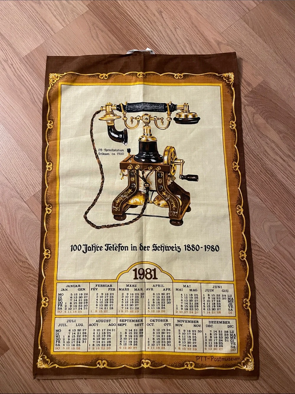 Set of 2 Vintage 1981 Calendar Tea Towels Cotton Viscose European Kitchen Towels